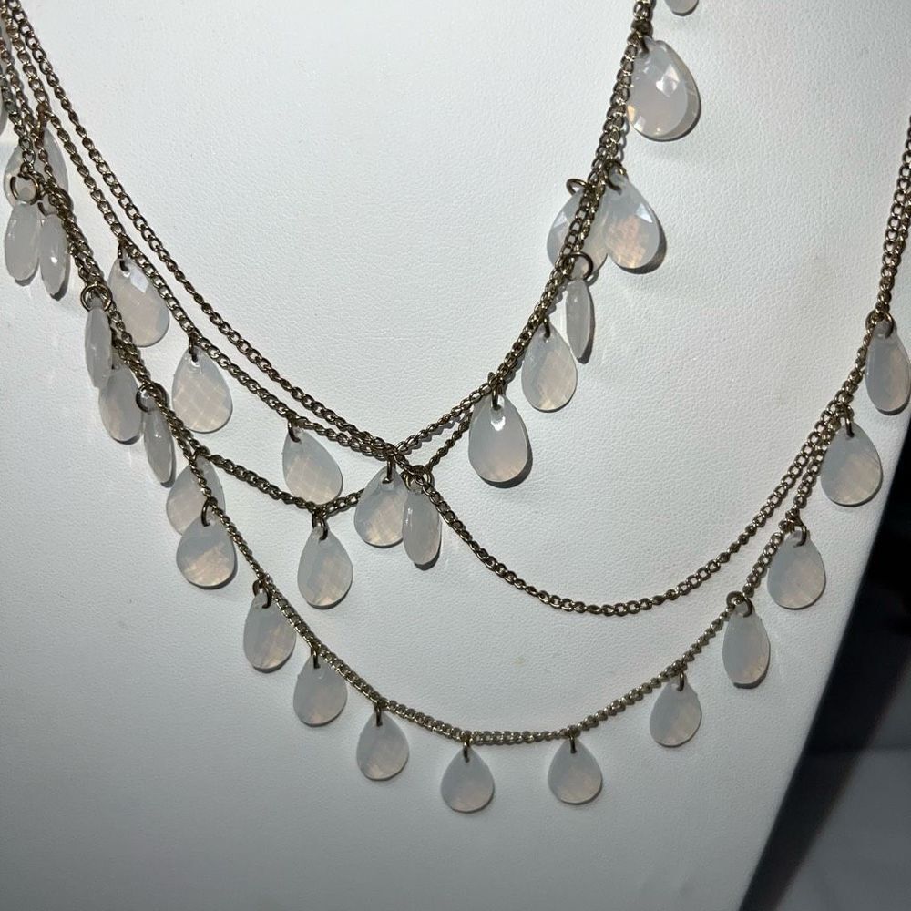 Multilayer Opaque Cream Drop Statement Bib Neckla… - image 8